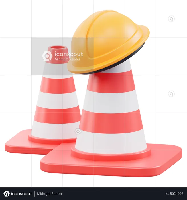 Construction Cone And Helmet  3D Icon