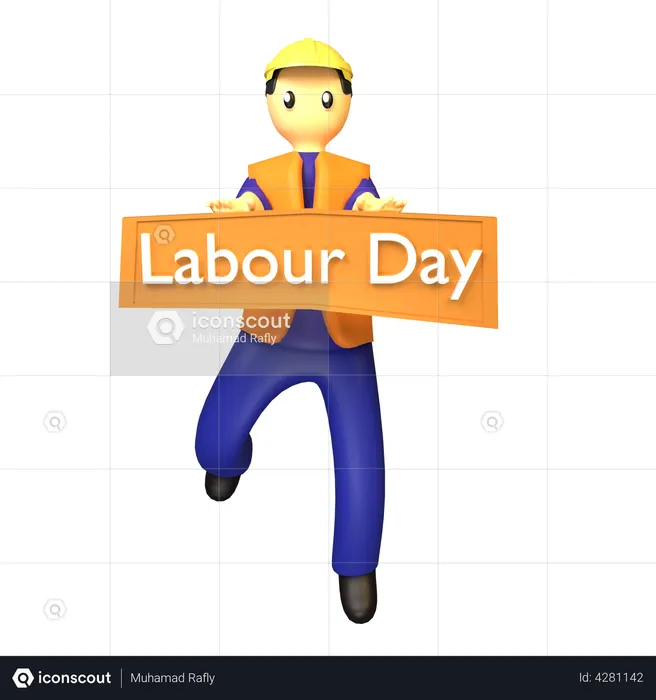Construction engineer holding Labour Day board  3D Icon