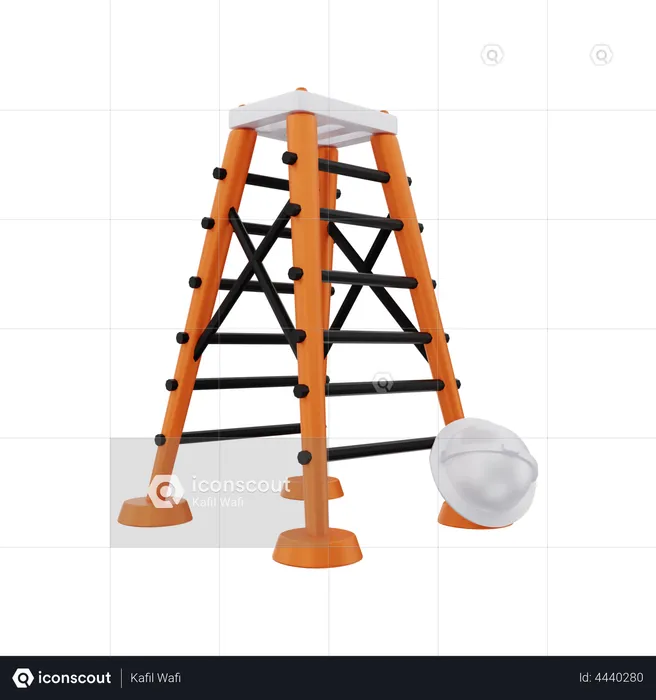 Construction Stairs With Helmet  3D Illustration