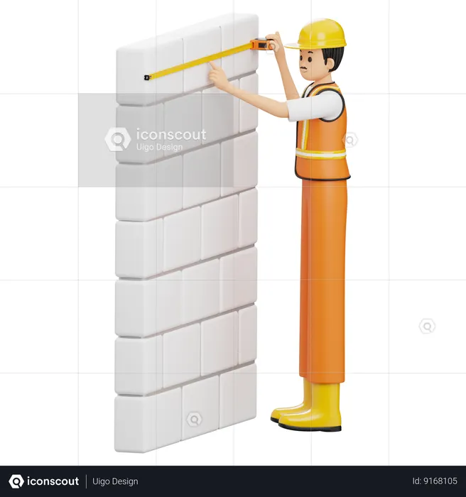 Construction Worker And Measuring Tape  3D Illustration