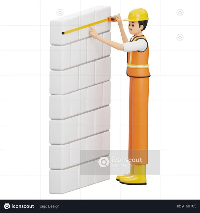 Construction Worker And Measuring Tape  3D Illustration