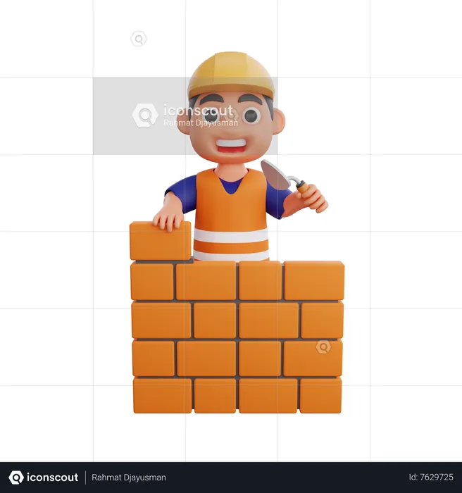 Construction worker building wall  3D Illustration