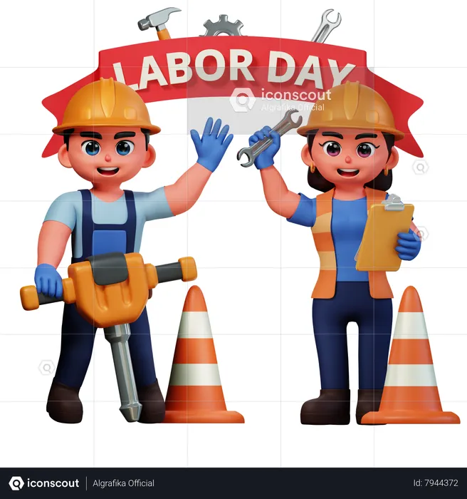 Construction worker celebrating Labor Day  3D Illustration