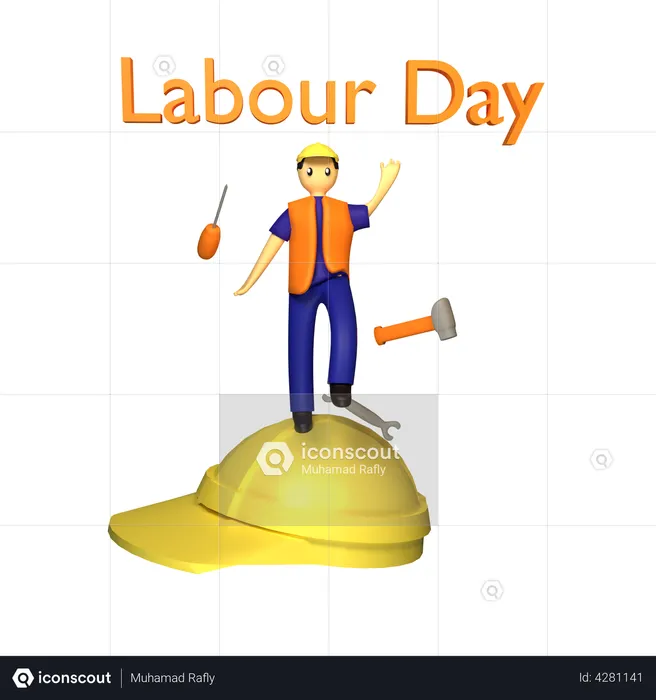 Construction worker celebrating Labour Day  3D Icon