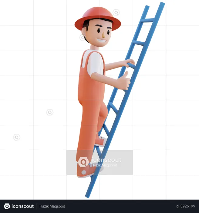 Construction worker climbing ladder  3D Illustration