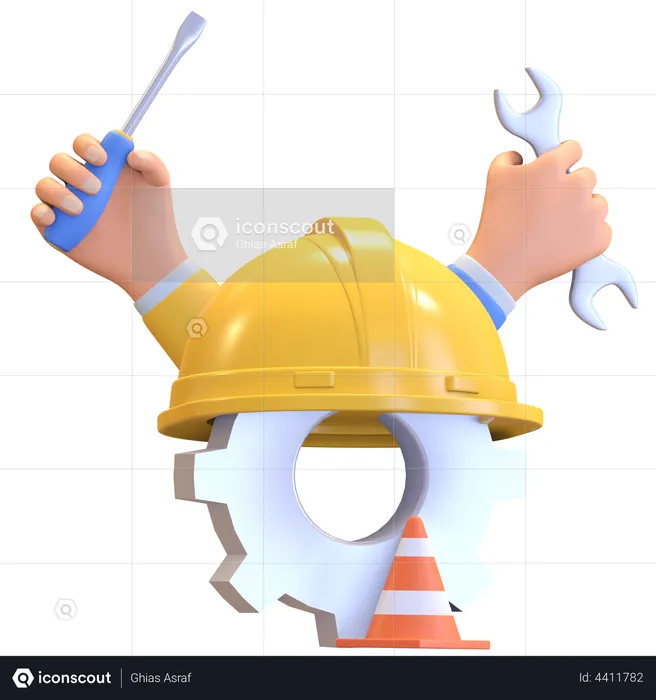 Construction worker helmet and tools  3D Illustration
