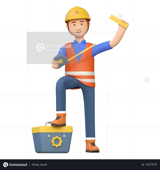 Construction worker holding tape measure tool  3D Illustration