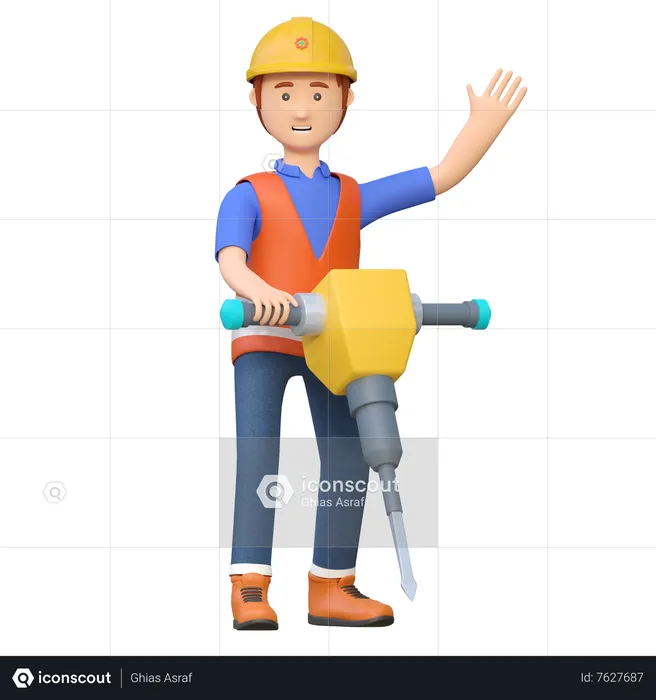 Construction worker using jackhammer drill  3D Illustration