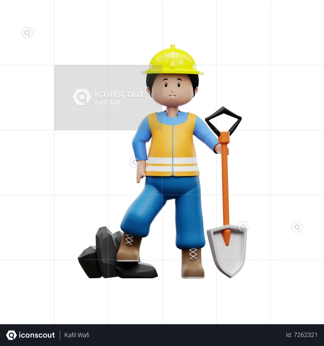 Construction Worker With Shovel  3D Illustration