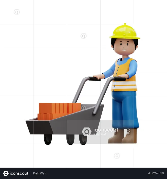 Construction Worker With Wheelbarrow  3D Illustration