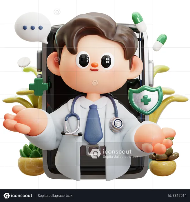 Consultation médicale en ligne  3D Illustration