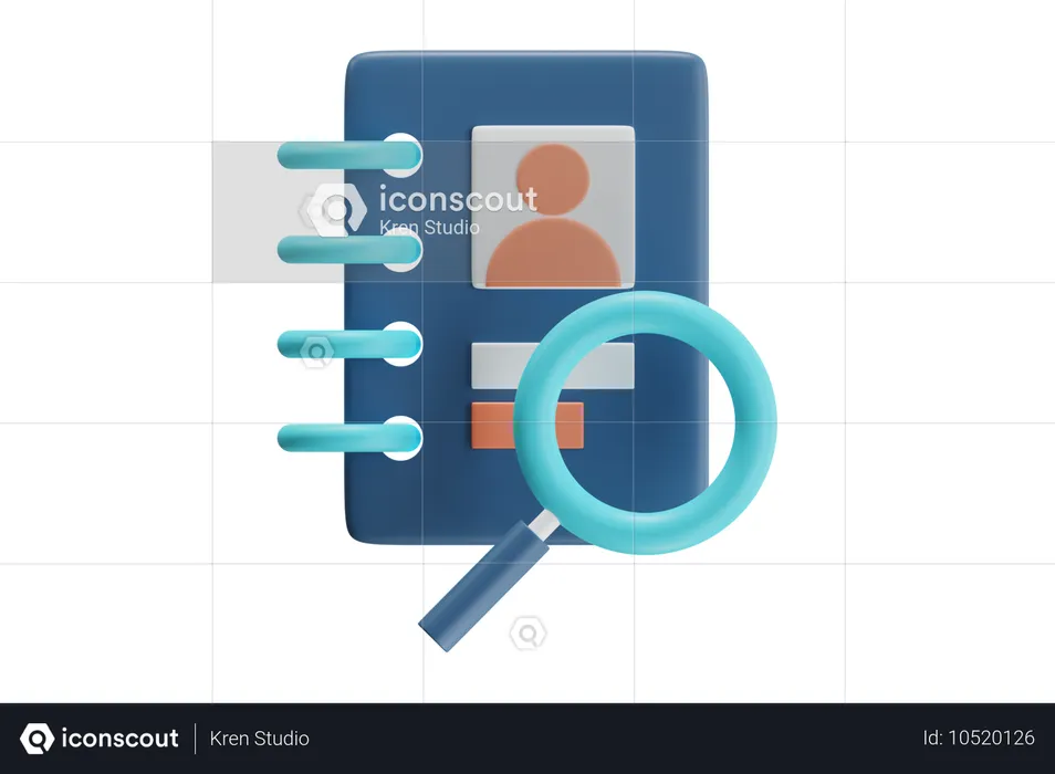 Contact Book With Magnifying Glass  3D Icon