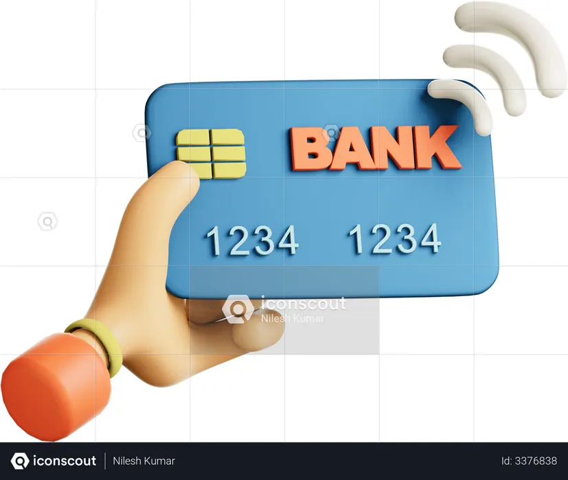 Contactless payment using credit card  3D Illustration