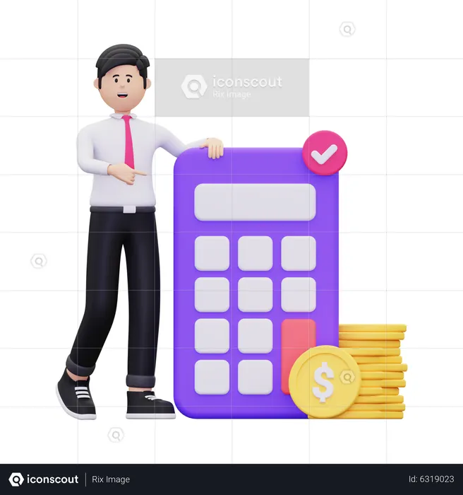 Contador masculino haciendo cálculo financiero  3D Illustration