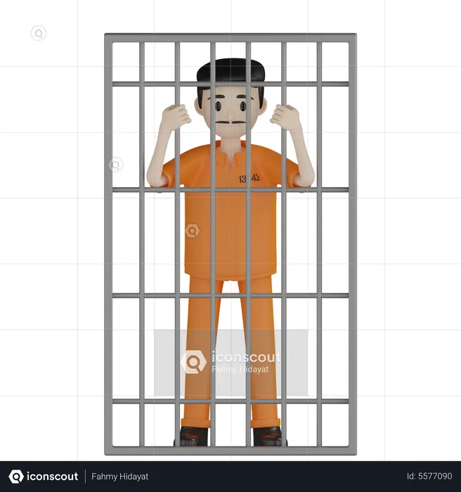 Convict In Cell  3D Illustration