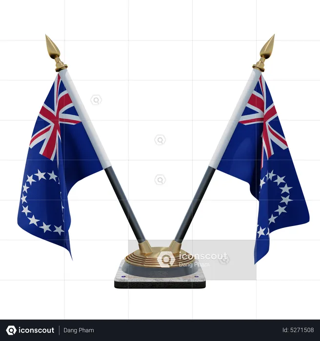 Cook Islands Double (V) Desk Flag Stand Flag 3D Icon