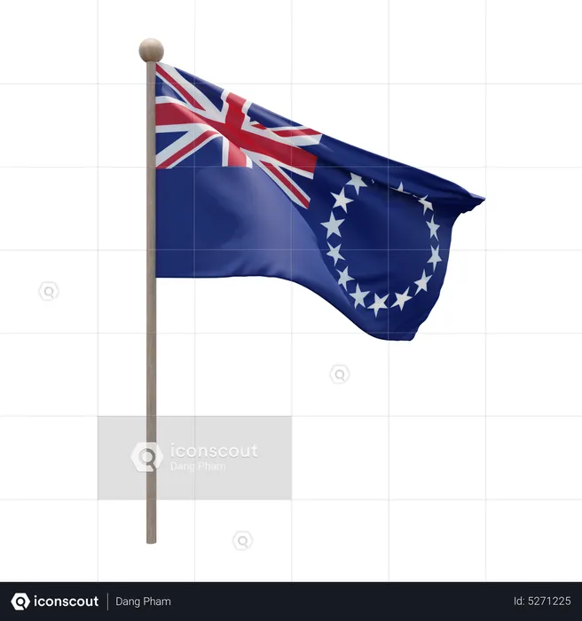 Cook Islands Flagpole Flag 3D Icon