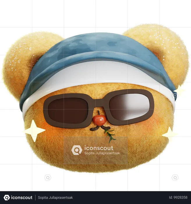 Cool Bear Emoji 3D Icon