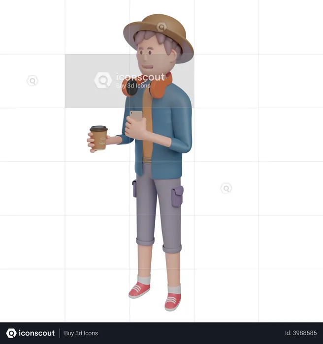 Cool Boy Drink Coffee  3D Illustration