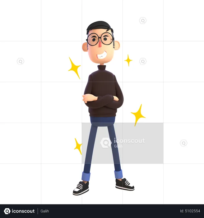Cool guy standing with arms folded  3D Illustration