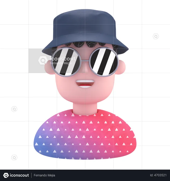 Cool man wear round hat  3D Illustration