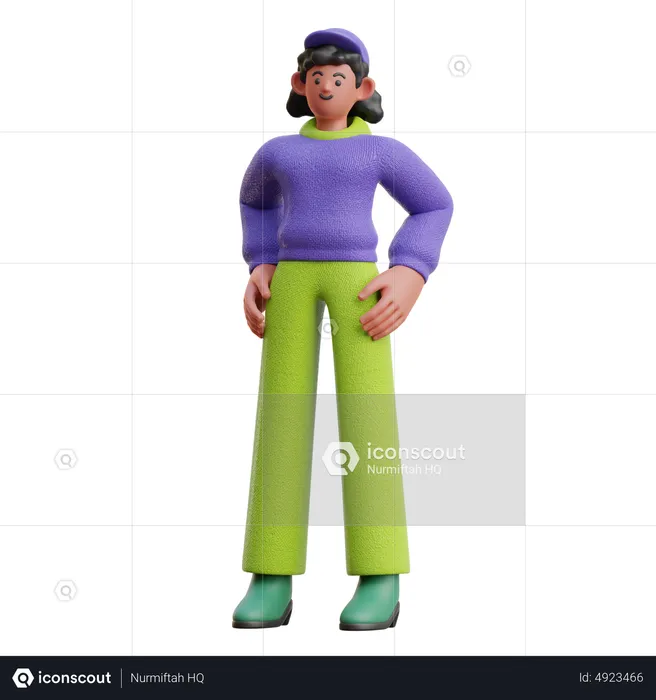 Cool Woman In Standing Pose  3D Illustration