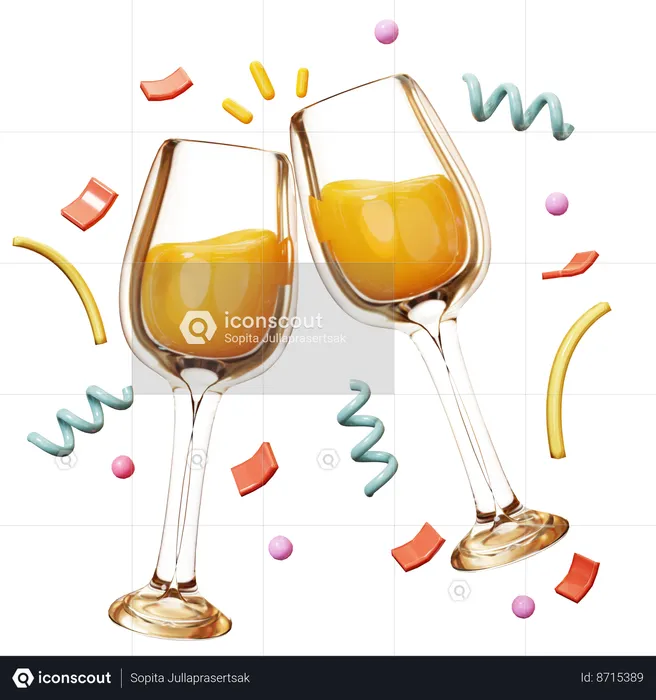 Copa de champagne con confeti  3D Icon