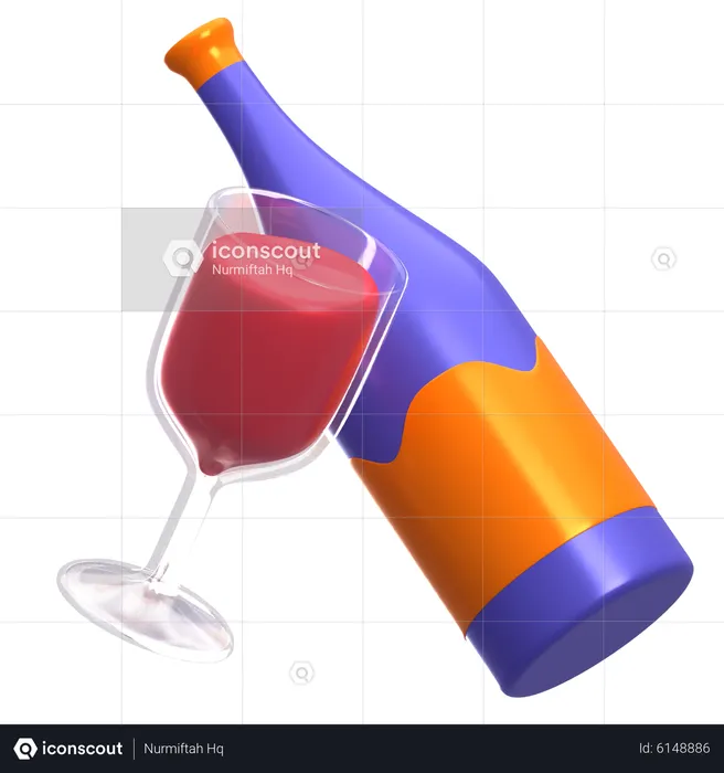 Botella de vino y vidrio  3D Icon