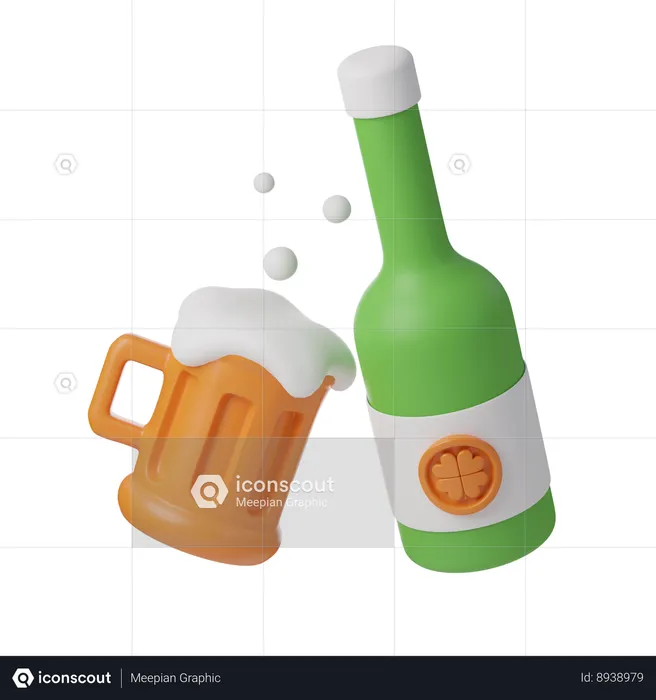 Copo e garrafa de cerveja  3D Icon