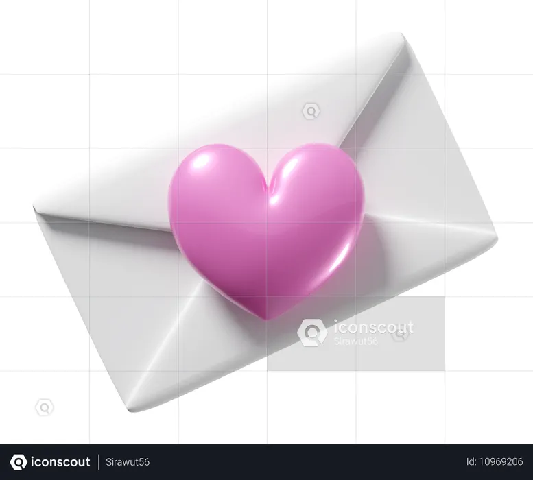 Coração com envelope  3D Icon