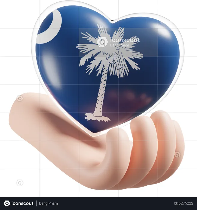 Bandeira de cuidados com as mãos e o coração da Carolina do Sul Flag 3D Icon