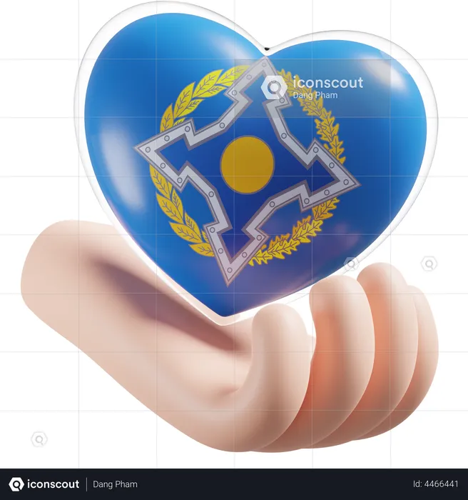 Bandeira de cuidados com as mãos e o coração da organização do Tratado de Segurança Coletiva Flag 3D Icon