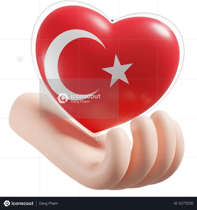 Bandeira de cuidados com as mãos e coração da Turquia Flag 3D Icon
