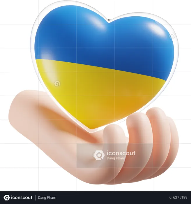 Bandeira de cuidados com as mãos e coração da Ucrânia Flag 3D Icon