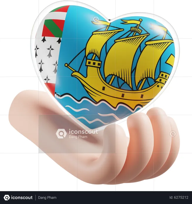 Bandeira de cuidados com as mãos e coração de São Pedro e Miquelon Flag 3D Icon