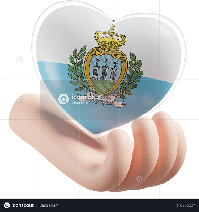 Bandeira de cuidados com as mãos e coração de San Marino Flag 3D Icon