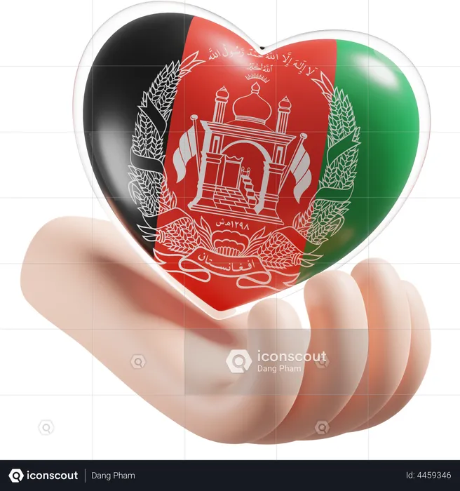 Coração, cuidados com as mãos, bandeira do Afeganistão Flag 3D Icon