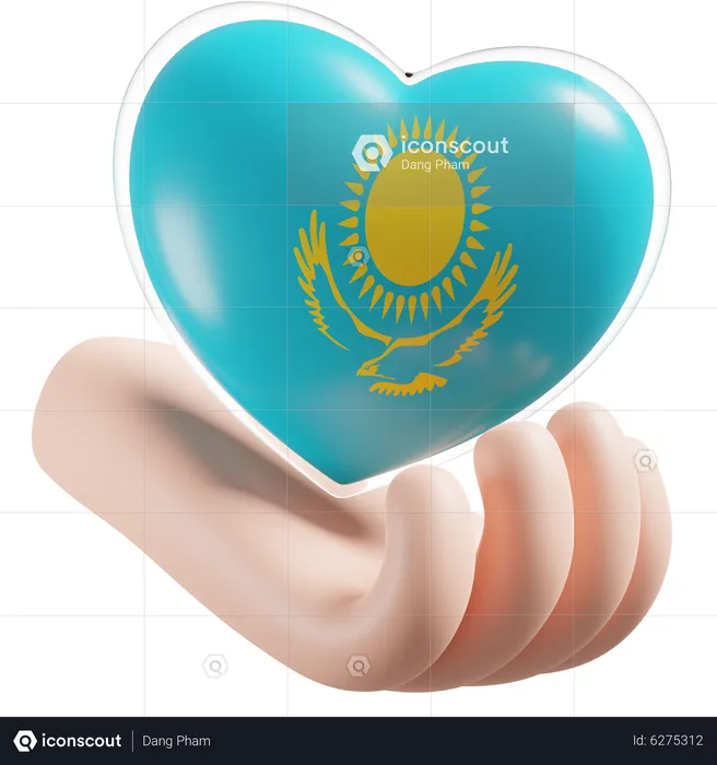 Bandeira de cuidados com as mãos e o coração do Cazaquistão Flag 3D Icon