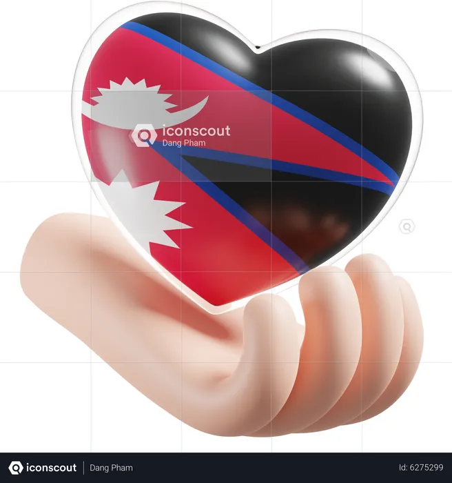 Bandeira de cuidados com as mãos e coração do Nepal Flag 3D Icon