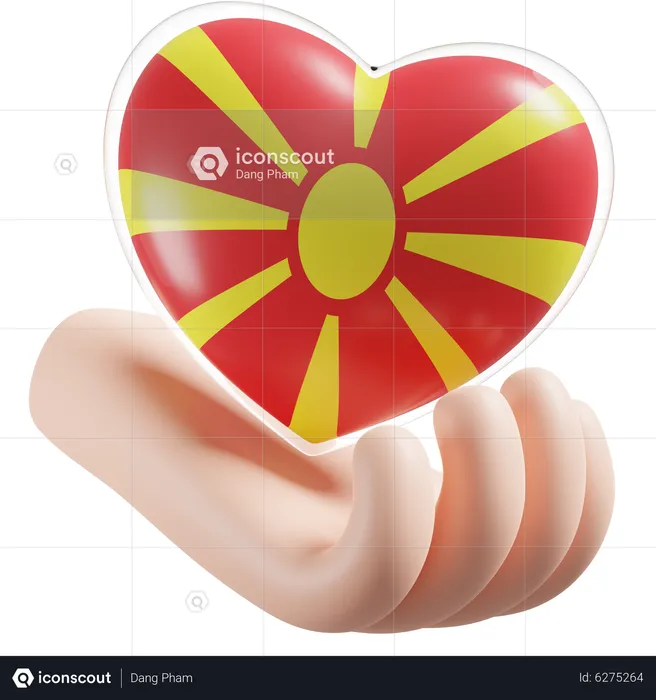 Bandeira de cuidados com as mãos e o coração da Macedônia do Norte Flag 3D Icon