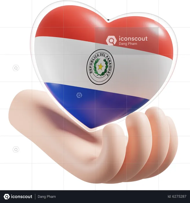 Bandeira do cuidado das mãos do coração do Paraguai Flag 3D Icon