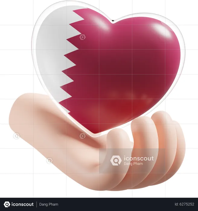 Bandeira de cuidados com as mãos e o coração do Catar Flag 3D Icon