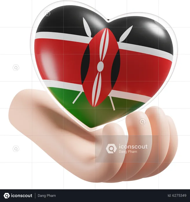 Bandeira de cuidados com as mãos e o coração do Quênia Flag 3D Icon