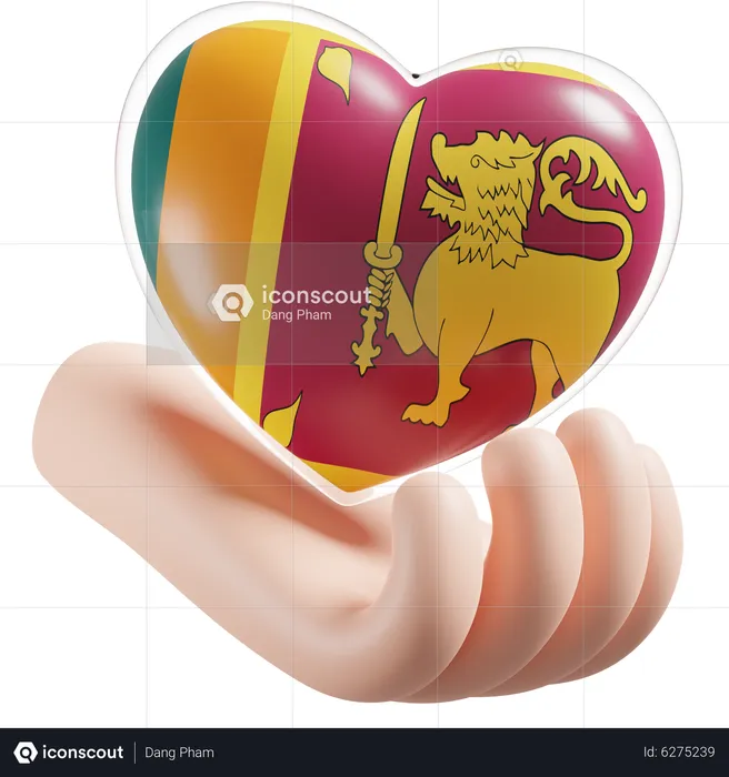 Bandeira de cuidados com as mãos e o coração do Sri Lanka Flag 3D Icon