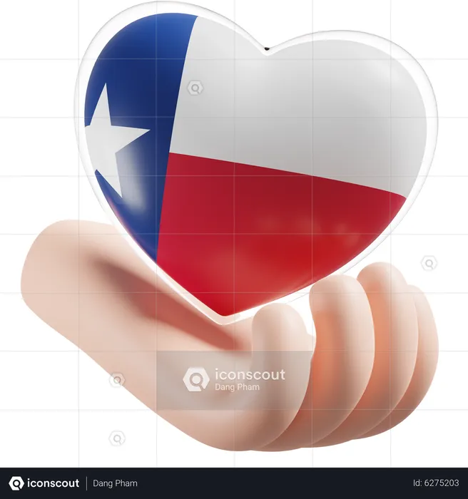 Bandeira de cuidados com as mãos e coração do Texas Flag 3D Icon