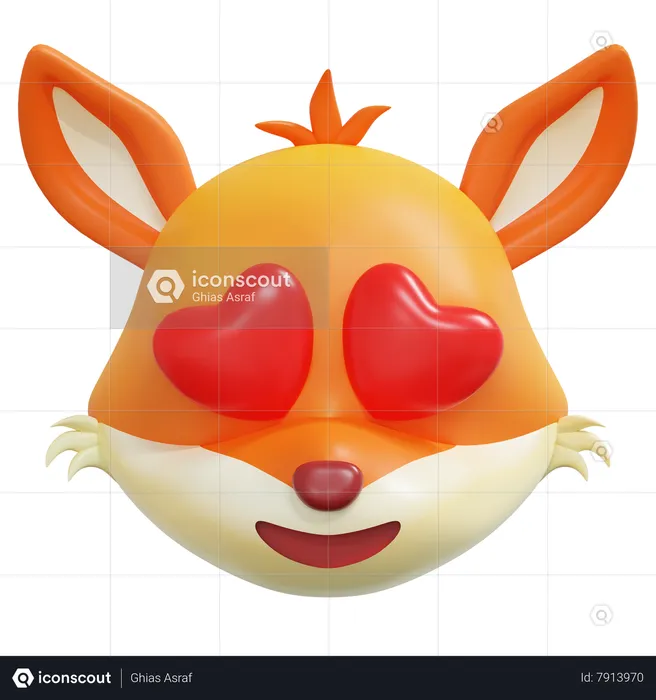 Coração olhos rosto emoticon de raposa Emoji 3D Icon