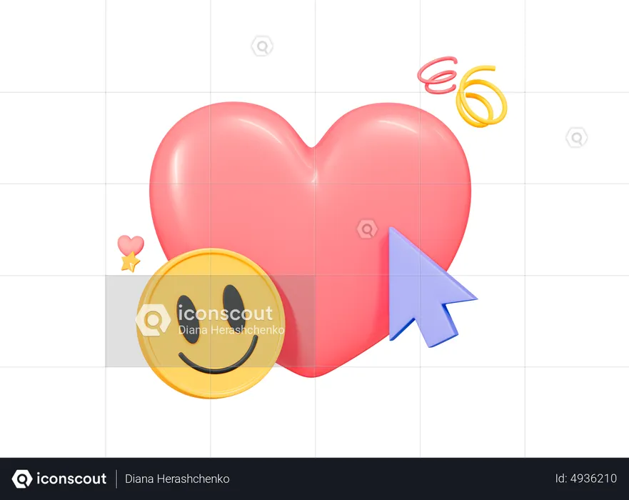 Coração rosa com rosto sorridente e cursor Emoji 3D Icon