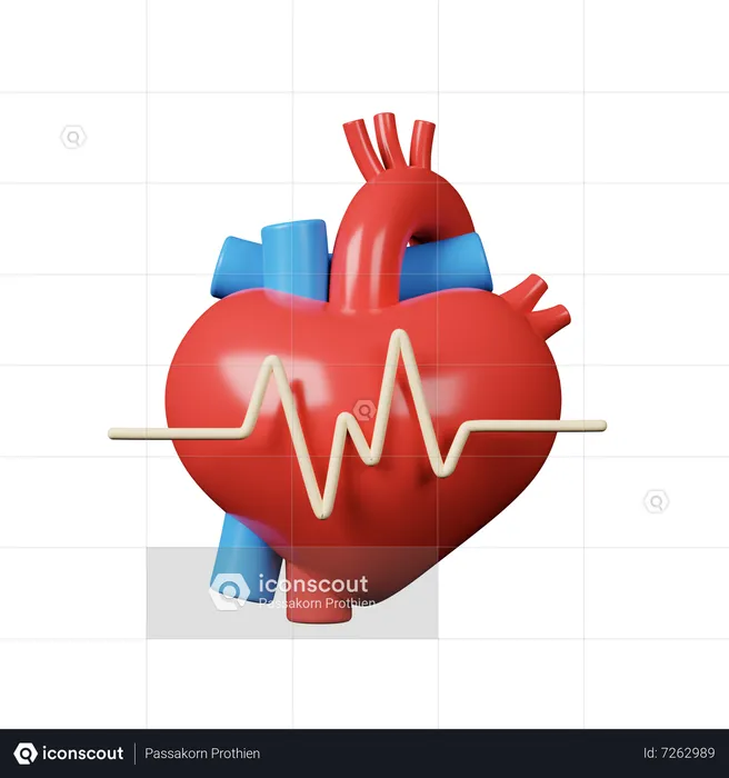 Corazón con cardiograma  3D Icon