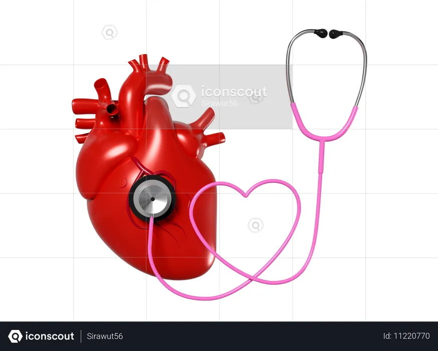 Corazón con estetoscopio  3D Icon