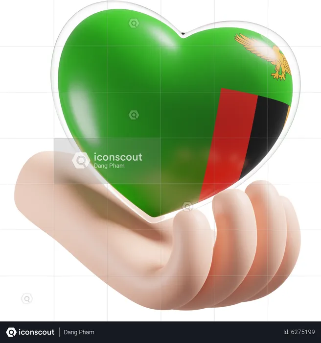 Corazón Cuidado De Las Manos Bandera De Zambia Flag 3D Icon